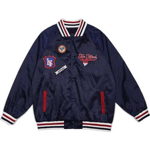 LACIBLE 2021 Autumn Embroidery Baseball Jacket Harajuku Hip Hop Vintage Love Badge Bomber Jacket Coat Streetwear Jacket Unisex