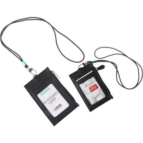 CPDD Women Business Card Holder Wallet Men PU Leather ID Cards Holders Case Neck Strap Lanyard Ladies Fashion Mini Slim Wallets