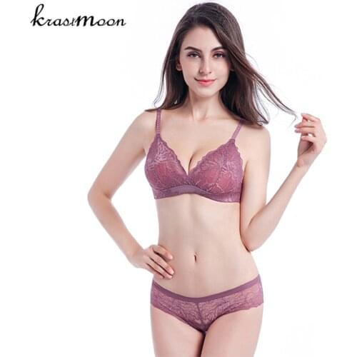 Krastmoon 2018 New Ultra-thin Transparent Bra Women Underwear Comfortable Breathable Bra Sets Full Lace Lingerie Set BS134