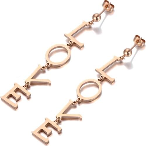 Fashion Titanium Stainless Steel Romantic LOVE Letter Drop Earrings Jewelry Rose Gold Dangle Earrings For Women E19233