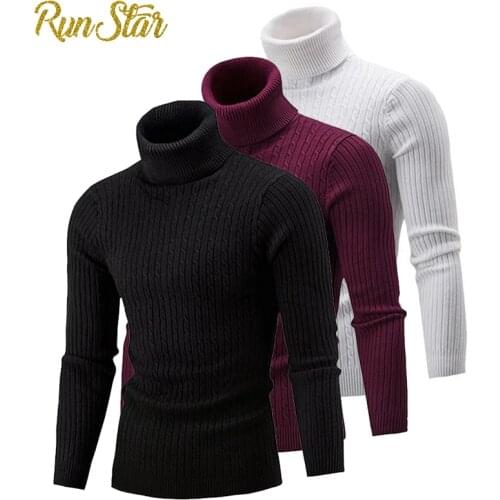 Autumn Winter Sweater Men Solid Color Long Sleeve Turtle Neck Sweaters Pullovers Slim Twist Knitted Jumpers Top Mens Sweater
