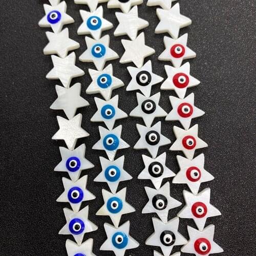 Natural Freshwater Shell Pentagram Inlaid with Evil Eye for DIY Lady Charm Necklace Bracelet Suitable for Beach Party Jewelry