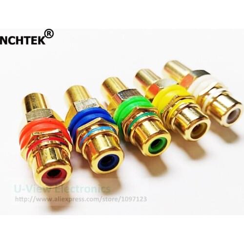 NCHTEK GOLDEN Plated RCA Female to Female Panel Mount Connectors RED WHITE YELLOW GREEN BLUE Ring/Free shipping/2Sets(10PCS)