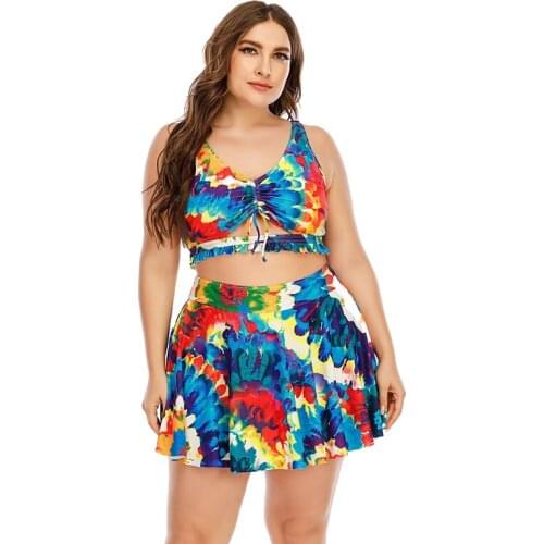 New Plus Size Swimsuits Woman 2021 Two Pieces Swimwear with Skirt Tankini Set for Fat Swim Dress Separate Bathing Suits Bikinis