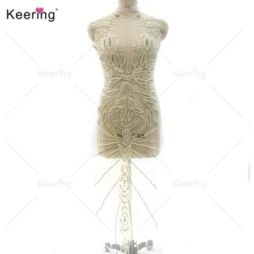 New Fashion Custom Color Rhinestone Bodice Applique Bridal Crystal Beaded Patches For Girls Birthday Dress WDP-367