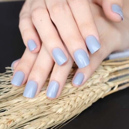 New design lady must Candy colors false nails 24pcs short round head light gray SNP104