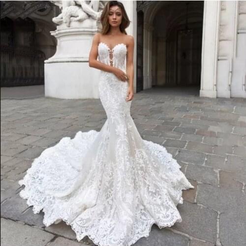LORIE Charming Appliques Mermaid Wedding Dresses With Shawl Illusion Back Sleeveless Bridal Gown Royal Train Vintage Custom Made