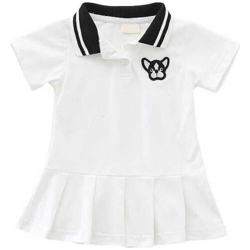 Baby Girls Clothes 2 Color Ruched Dog Print Solid Dresses Bebe Girls Preppy Style Cloth