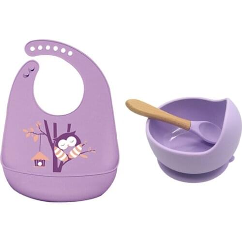 One Set Baby Girl Boy Bibs Bowls Spoon Set Cartoon Printed Waterproof Kids Apron Feeding Stuff Silicone Infant Bibs