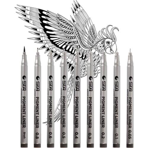 1-Piece Pigment Liner Pigma Micron Ink Marker Pen 0.05 0.1 0.2 0.3 0.4 0.5 0.6 0.8 Different Tip Black Fineliner Sketching Pens
