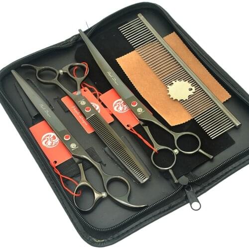 8" Professional Pet Grooming Scissors Set with Comb Case JP440C Animal Straight&Thinning&Curved Shears Dog Hair Trimmer B0044B