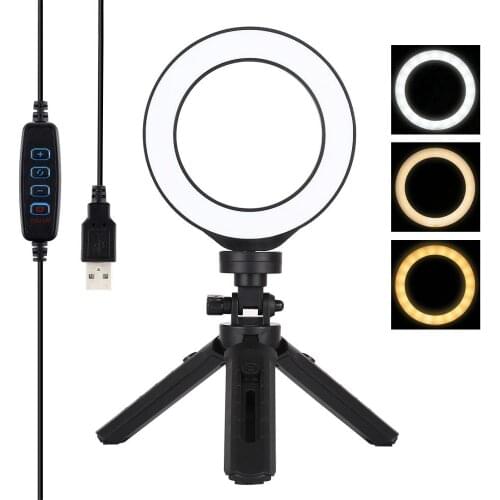 PULUZ 4.7 inch 12cm USB 3 Modes Dimmable LED Ring Vlogging Photography Video Lights + Pocket Tripod Mount Kit