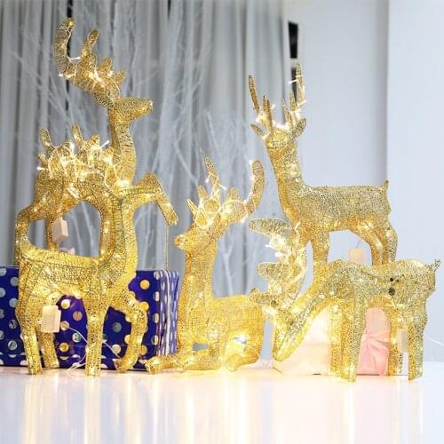 Christmas decoration deer handmade wrought iron gold silver luminous elk ornaments shopping mall hotel window scene decorations