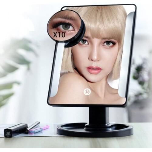 Light Strips on Both Sides 22 LED Lights Touch Screen Makeup Mirror 1X 10X Bright 180 Degree Adjustable USB or Batteries Use