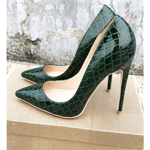 Blackish Green Women Shoes Patent Leather Shallow Pointed Toe Shoes Women High Heel 12cm High Heel shoes QP012 CHENSIR9