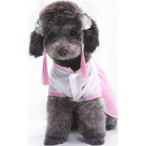 Spring Summer Fashion Chinese Style Cotton Cat Dog Two-legged Dress Pet Clothes For Small Dogs