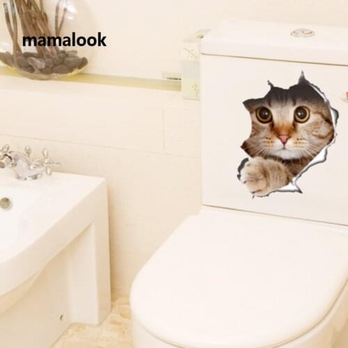 Vinyl waterproof Cat Dog 3D Wall Sticker Hole View Bathroom Toilet Living Room Home Decor Decal Poster Background Wall Stickers
