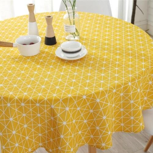 Bright Yellow Geometric Print Tablecloth Gray Round Ruffle Table Cloth Coffee Dinging Table Cover Home Toalha de Mesa ZC078