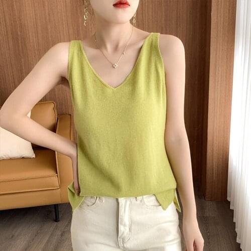 Women Vest 100% Pure Wool Knitted V-Neck Pullovers 2021 Winter New Fashion Female Sweaters Sleeveless Tops
