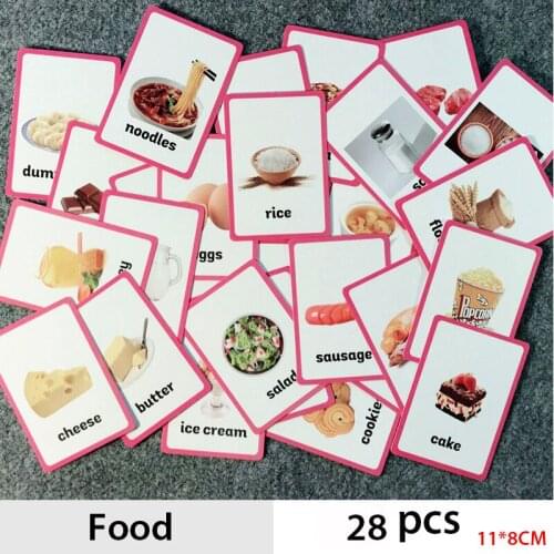 18 Pcs/Set Food Quantities English Word Flash Card Children Learning Card Early Educational Toys