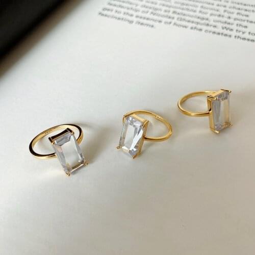 18K GOLD 1PC Authentic S925 Sterling Silver Jewelry Square Rectangle Zircon CZ Geometric Band rings Adjust TLJ1328