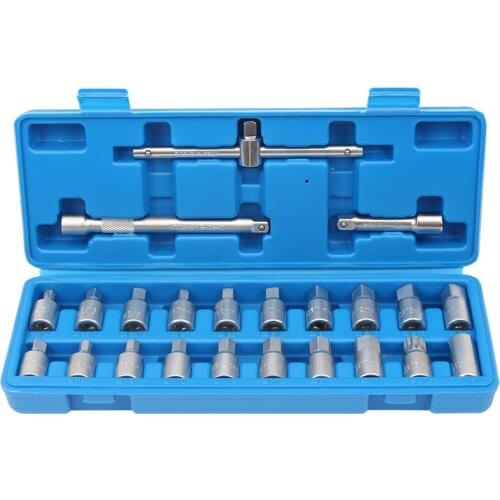 23PCS Automobile Oil Drain Screw Socket Wrench Oil Pan Drain Screw Tool Four Corners Hexagon