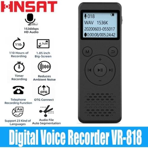 8GB Digital 110 Hours 1536Kbps HD Audio Voice Recorder Dictaphone 1.85inch Screen Reduces Noise Support OTG Connect 23 Languages