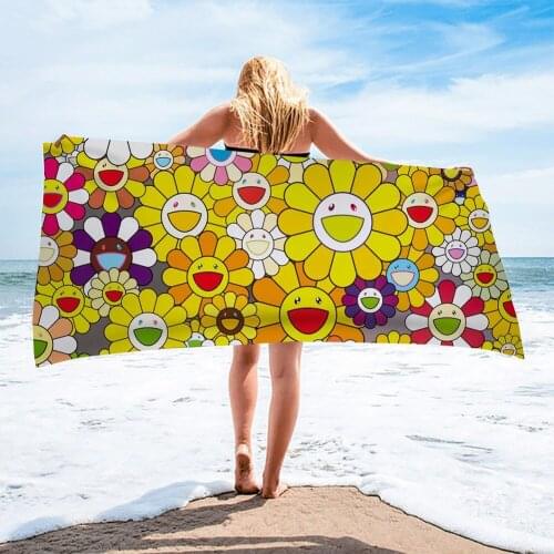Bath Towel Bathroom Sunflowers Microfiber Cartoon Yellow Flowers Large Beach Towels Soft Shower Towel 75x150cm Surf Robe Blanket