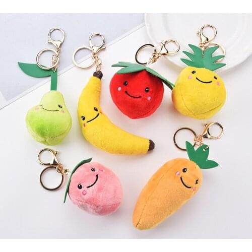 Big Summer Fruit Key Chain Strawberry Peach Pear Pineapple Keyring Food Key Holder Fresh Fruit Keychain Plush Toy Couple Jewelry