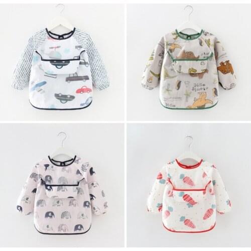 Infant Baby Bibs Cute Colorful Cartoon Bandana Waterproof Children Eating Drawing Long Sleeve Apron Baby Self Feeding Bib Gifts