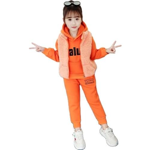 2021 Boys Girls Christmas Autumn Warm Vest Coat+ Sweatshirt+ Pants 3pcs Set Kids Tracksuit Children Sports Suit Toddler Clothes