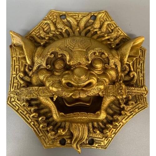China brass eight trigrams lion head crafts statue