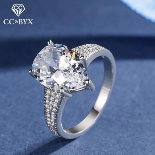CC Rings For Women Solid 925 Silver Water Drop Cubic Zirconia Big Luxury Jewerly Bride Wedding Engagement Ring Party Gift CC1587