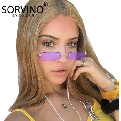 SORVINO Small Rimless Rectangle Sunglasses Men Women 90s Designer Tiny Narrow Frameless Sun Glasses Color Message Wholesale