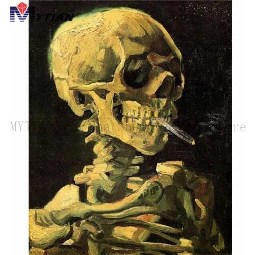 5D DIY Full Drill Square Round Diamond Painting Set Van Gogh Skull with Burning Cigarette Diamond Embroidery Mosaic Needlework