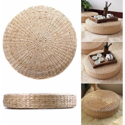 Floor Pillow Eco-Friendly Round Straw Cushion Hand Woven Tatami Floor Mat Yoga Tea Ceremony Meditation Pad