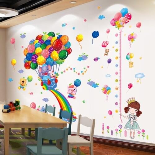 [SHIJUEHEZI] Height Measure Girl Wall Stickers DIY Animals Balloons Wall Decals for Kids Rooms Baby Bedroom Home Decoration