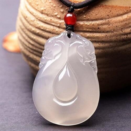 Natural Ice White Chalcedony Pendant "Chinese Ruyi" Pendant Necklace Men Women Fashion Jades Jewelry