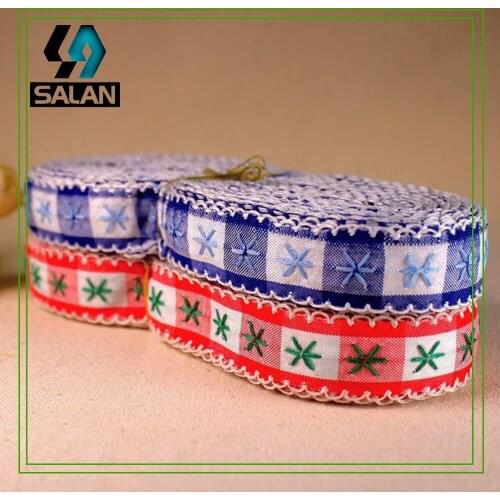 The new red and blue grid ethnic wind wave lace ribbon DIY clothing accessories accessories spot