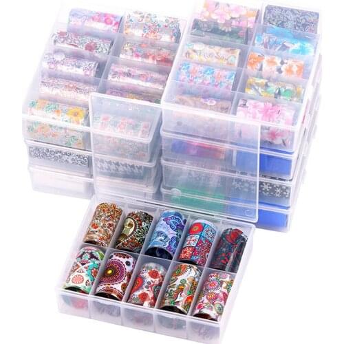 Lots 10 Pcs 120cm Finger Nail Art Stickers Decal DIY Tips Decor w/Carry Box