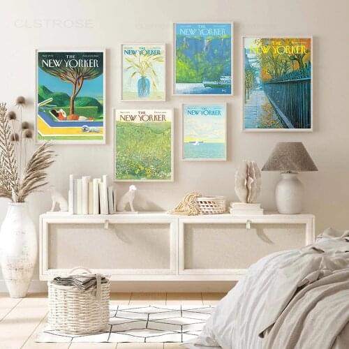 New Yorker Magazine Poster City Scenery Canvas Painting Vintage Antique Wall Art Pictures for Living Room Home Decoration