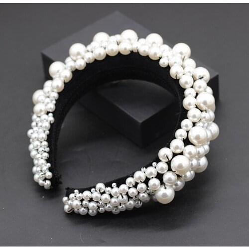 Baroque temperament personality prom headband size pearl sponge headband female wide-brimmed fashion party headband 633