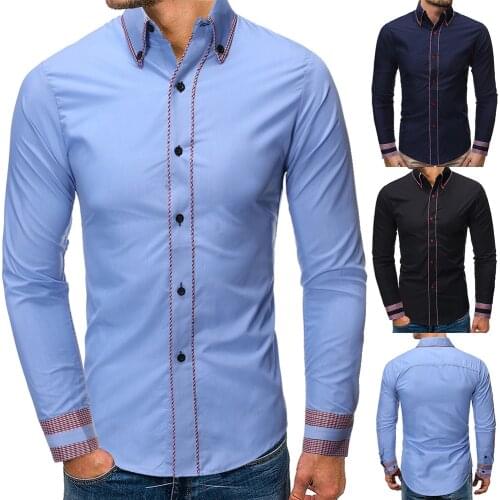 Mens brand new creative personality casual fashion business long sleeve plain color shirt shirt men korean shirt hawaiian shirt