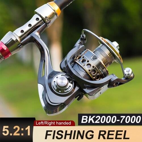 Fishing Spinning Reel Metal Spool Ratio 5.2:1/4.7:1 13BB Ultra Smooth Wooden Knob Powerful Fishing Reel for Freshwater Saltwater