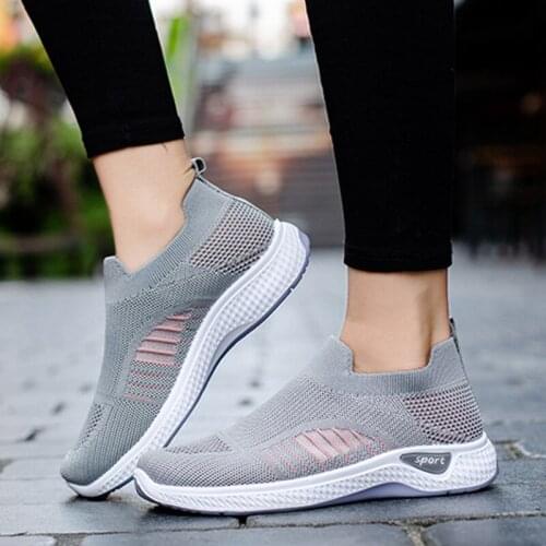 Woman Sneakers Knitted Shoes Breathable Female womens Vulcanized shoe Solid Walking Shoe Fashion Summer Flats Casual 2021 New