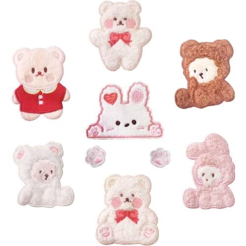 100pcs/lot Embroidery Patch Sticker Pink Bear Bunny Paws Small Animals Scarf Clothing Decoration Sewing Accessory Diy Applique