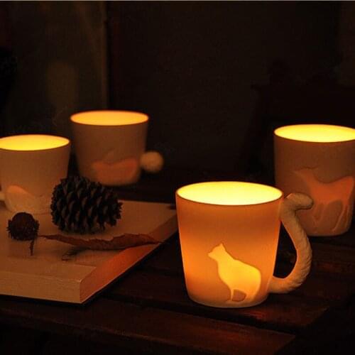 15pcs Animal Cups with Retail Package Frosted Ceramic Candlestick Mugs Squirrel Cat Rabbit Deer Horse Design Milk Cups Gift