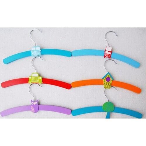 20pcs/lot Cartoon Wooden Children Clothes Hanger Kid Coat Jacket Drying Rack Underwear Socks Organizer Space Saving