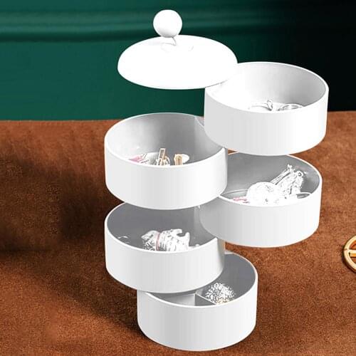 5-Tier 360° Rotating Jewelry Box Case Tower with Lid Earring Rings Holder