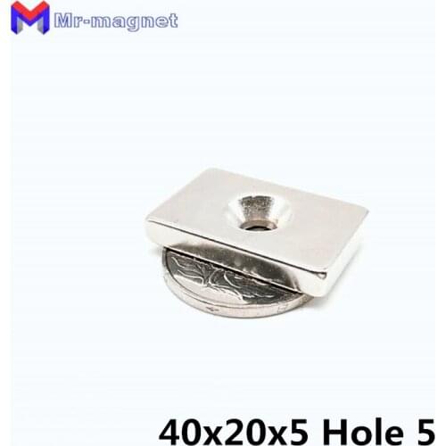 50pcs 40 x 20 x 5mm 5mm countersunk Hole N35 Super Strong Block Magnet 40mm*20mm*5mm-5mm